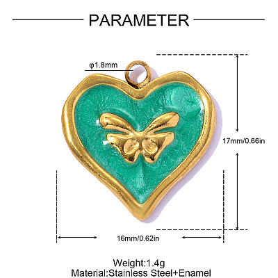 Valentine's Day 304 Stainless Steel Enamel Pendants STAS-OY016-67G-1