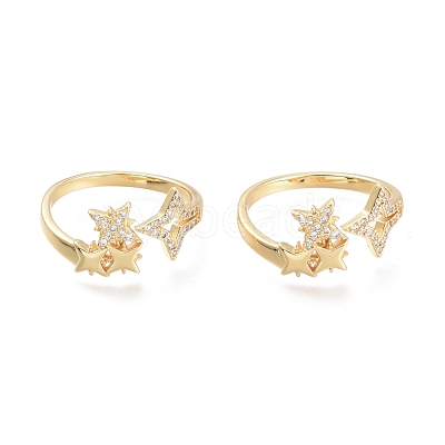 Brass Micro Pave Clear Cubic Zirconia Cuff Rings RJEW-F103-09-G-1