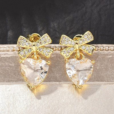 Brass Micro Pave Cubic Zirconia Stud Dangle Earrings for Women KK-CBA760A-05G-05-1
