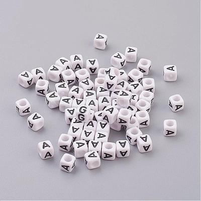 Letter A Cube Acrylic Beads X-PL37C9308-A-1