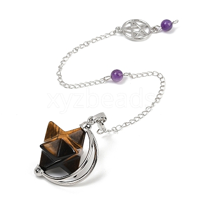 Star Natural & Synthetic Gemstone Pointed Dowsing Pendulums HJEW-Z007-01P-1