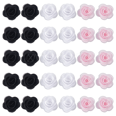 30Pcs 3 Styles 3D Rose Flower Polyester Computerized Embroidered Ornament Accessories FIND-GF0006-03B-1