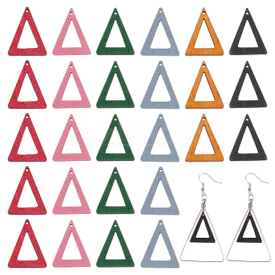 180Pcs 6 Colors Wood Pendants WOOD-NB0002-23-1