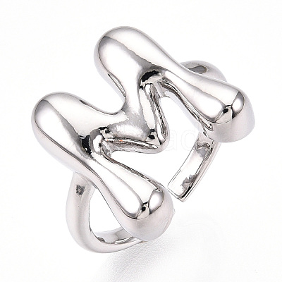 Initials Brass Open Cuff Ring for Women RJEW-N046-02M-P-1