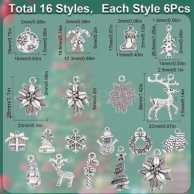 96Pcs 16 Style Tibetan Style Alloy Pendants FIND-SC0004-75-1