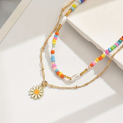 Bohemian Style Daisy Alloy Enamel Pendant Necklaces FS-WG10B31-01-1