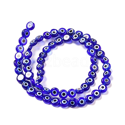 Handmade Evil Eye Lampwork Flat Round Bead Strands X-LAMP-L058-6mm-04-1