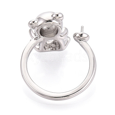 Bear Brass Micro Pave Clear Cubic Zirconia Cuff Ring Settings KK-T076-32P-1
