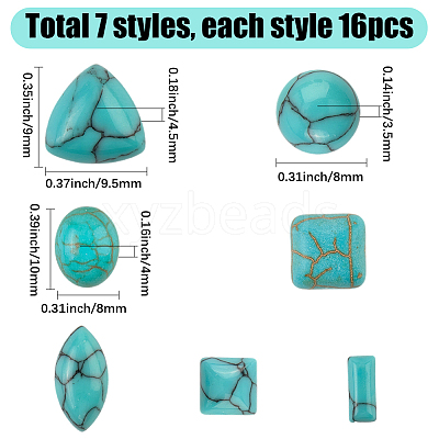 112Pcs 7 Styles Dyed Synthetic Turquoise Cabochons TURQ-SP0001-02-1