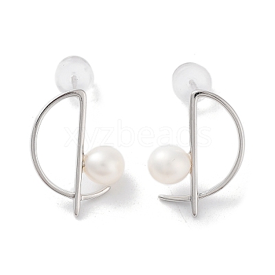 Natural Pearl Stud Earrings for Women EJEW-C083-02P-1