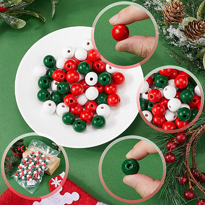 Christmas Theme 5 Strands Spray Painted Natural Wood Beads Strands WOOD-SP0001-02A-1
