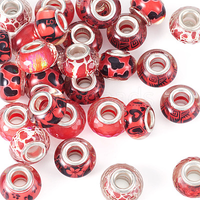 30Pcs Printed Transparent Resin European Beads RESI-TADJ0001-03G-1