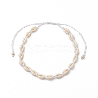 Natural Cowrie Shell & Synthetic Turquoise Braided Beaded Necklace for Women NJEW-JN04253-01-1