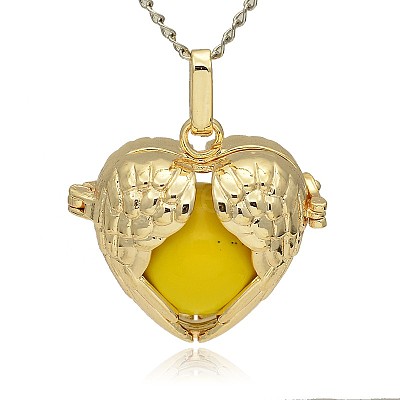 Golden Tone Brass Hollow Heart Cage Pendants KK-J241-08G-1