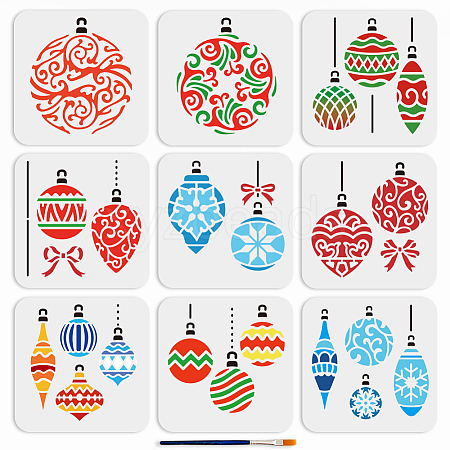 9Pcs Christmas Light Ball PET Hollow Out Drawing Painting Stencils DIY-MA0006-28-1