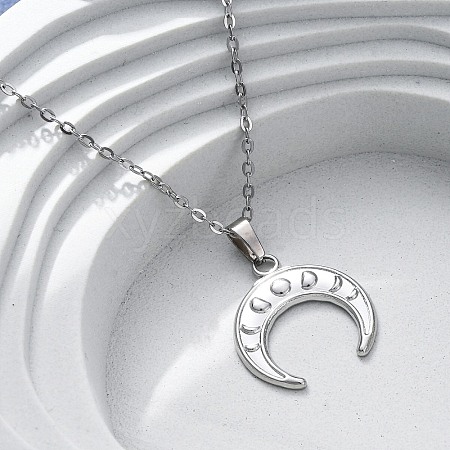 Double Horn 304 Stainless Steel Pendant Necklaces NJEW-M096-09P-1