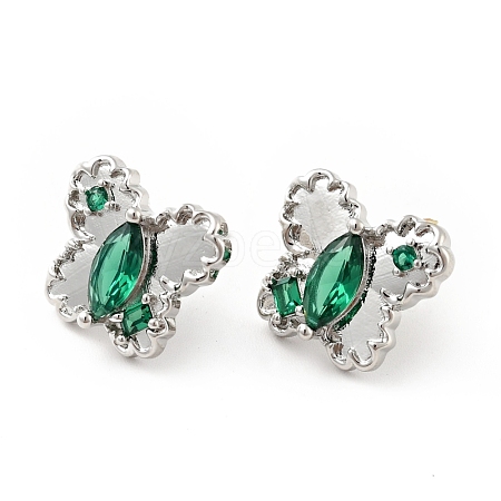 Green Cubic Zirconia Butterfly Stud Earrings EJEW-G297-35B-P-1