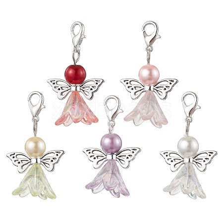 Angel Acrylic & Glass Pearl Pendant Decorations HJEW-JM02364-02-1