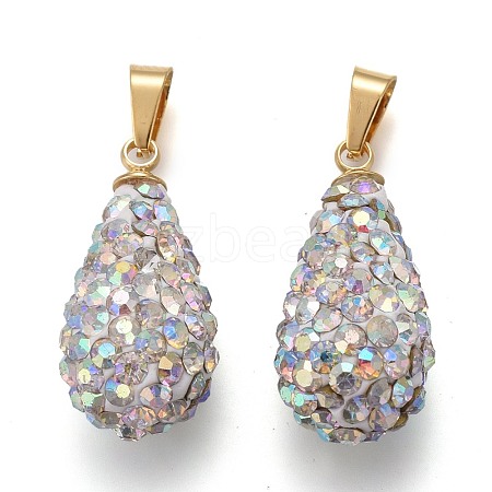 Polymer Clay Rhinestone Pendants KK-H738-02G-1