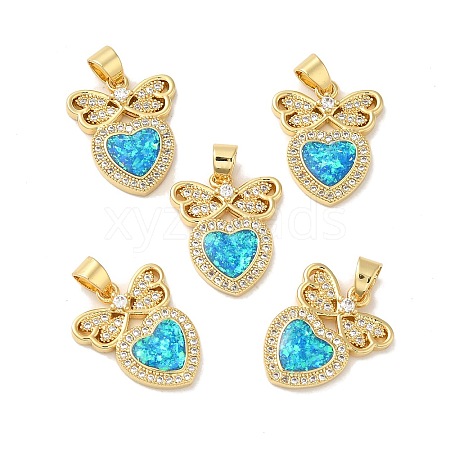 Rack Plating Brass Micro Pave Cubic Zirconia with Synthetic Opal Pendants KK-D088-21G-1