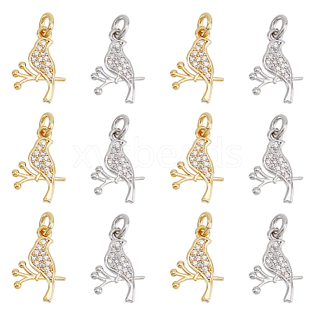 DICOSMETIC 12Pcs 2 Colors Brass Micro Pave Clear Cubic Zirconia Charms FIND-DC0003-27-1