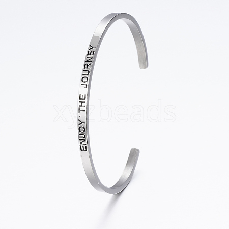 304 Stainless Steel Inspirational Cuff Bangles BJEW-K173-14P-1