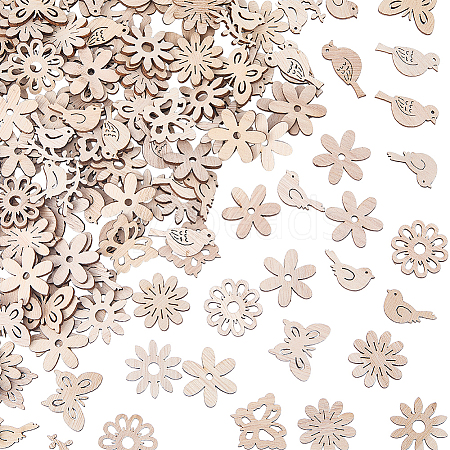 150Pcs Undyed Wood Pendants & Beads & Cabochons WOOD-SP0001-74-1