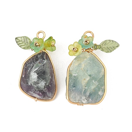 Raw Rough Natural Green Fluorite Copper Wire Wrapped Pendants PALLOY-JF06061-01-1