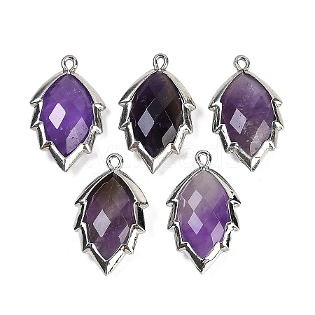 Natural Amethyst Faceted Leaf Pendants G-I375-04P-11-1