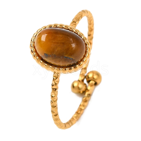 Oval Natural Tiger Eye Finger Rings RJEW-Q822-38G-03-1