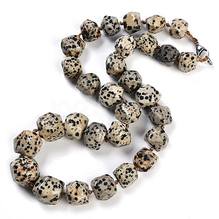 Natural Dalmatian Jasper Nuggets Beaded Necklaces for Women Men NJEW-K388-01O-1