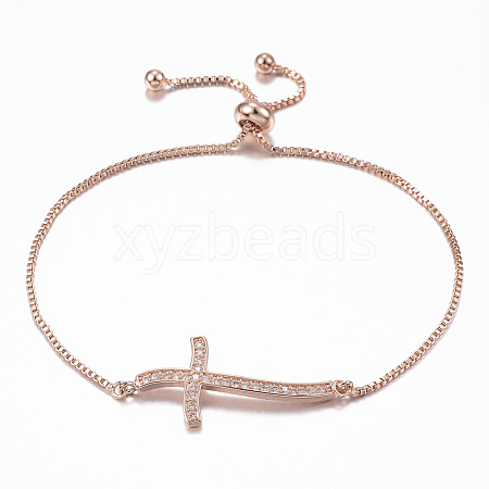 Adjustable Brass Micro Pave Cubic Zirconia Slider Bracelets BJEW-E317-43RG-1
