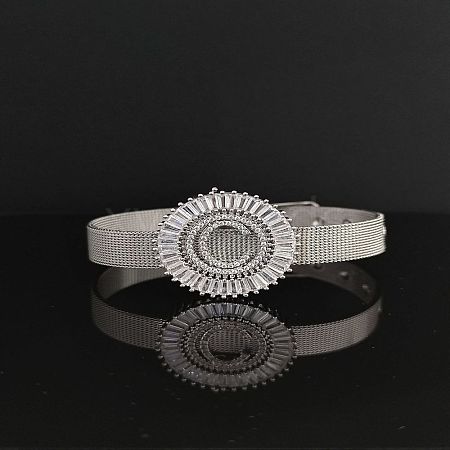 Brass Micro Pave Clear Cubic Zirconia Bangles for Women FS-WGA7409-15-1