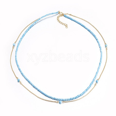 Faceted Synthetic Turquoise Tiered Necklaces NJEW-F212-06C-1