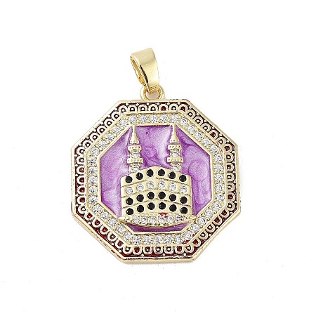 Rack Plating Brass Micro Pave Clear Cubic Zirconia Pendants KK-H474-22G-02-1