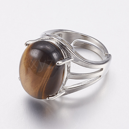 Natural Tiger Eye Wide Band Finger Rings RJEW-K224-A18-1