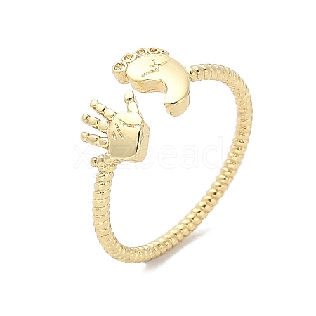 Footprint & Palm Brass Open Cuff Ring for Women RJEW-A040-03G-1