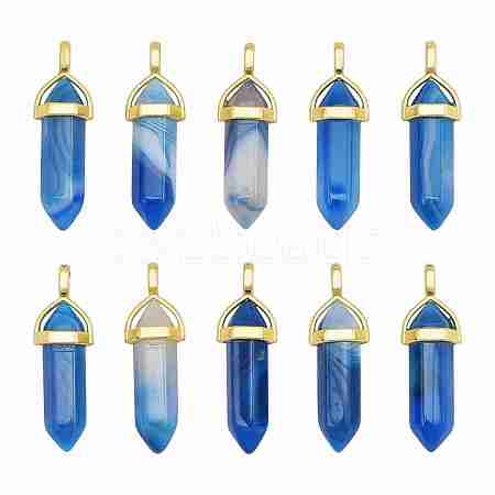 10Pcs Natural Banded Agate Pointed Pendants sgG-SZ0001-27-1