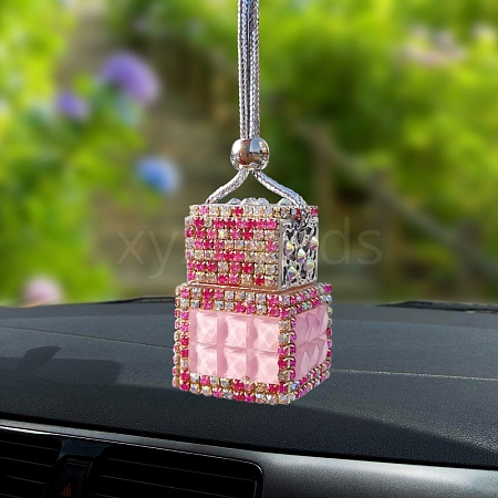 Square Glass Rhinestone Perfume Bottles Air Freshener Diffuser Bottle Hanging Ornaments PW-WG4D125-01-1