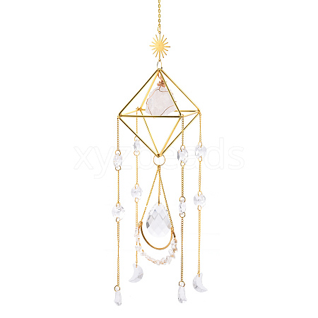 Geometric Natural Raw Quartz Crystal Suncatchers DJEW-PW0007-01A-1