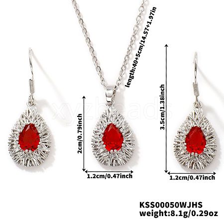 Brass Glass Teardrop Dangle Earrings & Pendant Necklaces Sets for Women PL9386-7-1