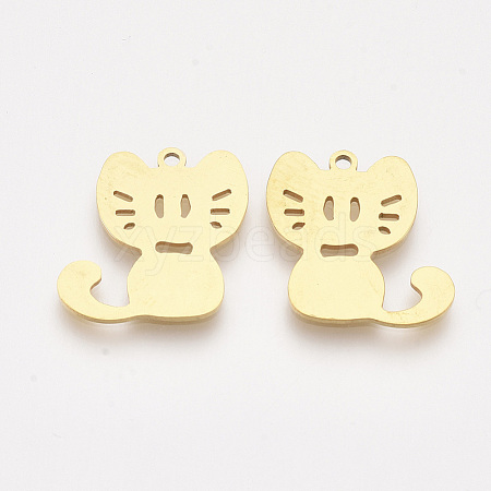 201 Stainless Steel Kitten Pendants X-STAS-T044-123G-1