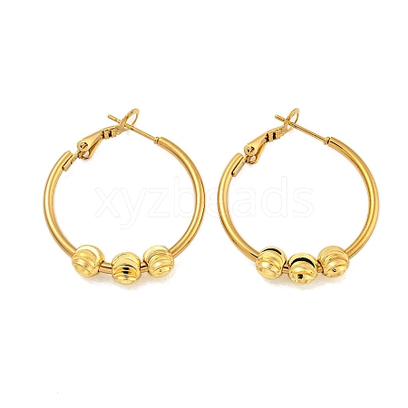 PVD Vacuum Plating 201 Stainless Steel Beaded Hoop Earrings with 304 Stainless Steel Pin for Women EJEW-F280-25G-1