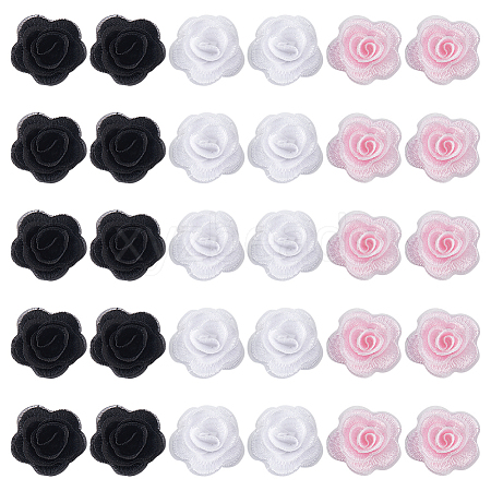 30Pcs 3 Styles 3D Rose Flower Polyester Computerized Embroidered Ornament Accessories FIND-GF0006-03B-1