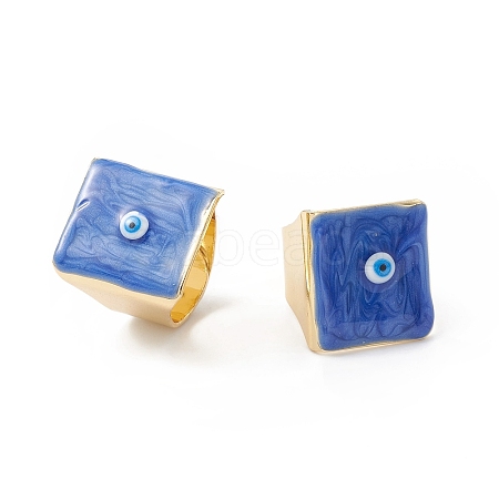 Square Enamel with Evil Eye Wide Band Finger Rings RJEW-A014-02G-04-1