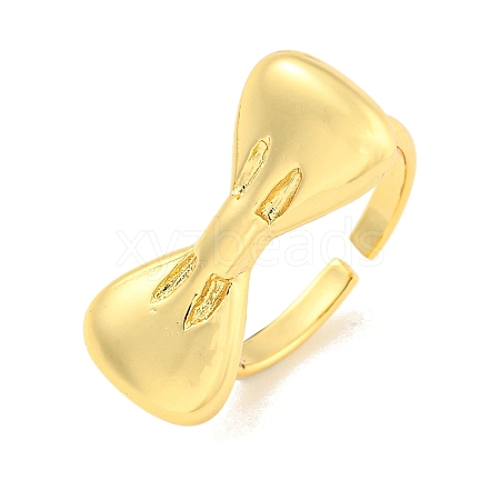 Brass Bowknot Open Cuff Ring for Women RJEW-M173-05G-1