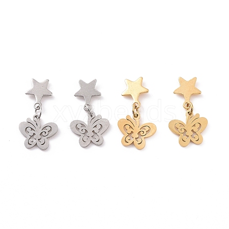 304 Stainless Steel Butterfly with Star Dangle Stud Earrings for Women EJEW-G328-07-1