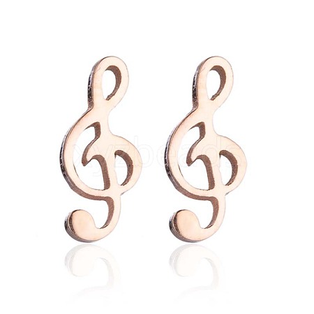 304 Stainless Steel Music Note Studs Earrings with 316 Stainless Steel Pins for Women MUSI-PW0001-23RG-1