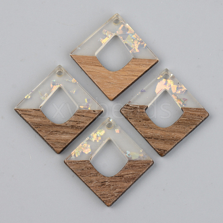 Transparent Resin & Walnut Wood Pendants RESI-S389-024A-E01-1