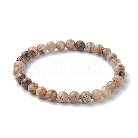 Natural Feldspar Round Beaded Stretch Bracelets BJEW-JB09917-03-1